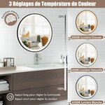 Miroir de salle de bain rond led antibuée 3 couleurs fonction mémoire affichage temps/température incassable diamètre 60 cm 20_0005044