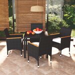 vidaXL Ensemble à dîner de jardin avec coussins 5 Pièces poly rotin noir