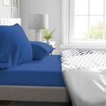 Drap housse 180 x 200 cm + 30 cm bonnet - microfibre - 82 g - Bleu