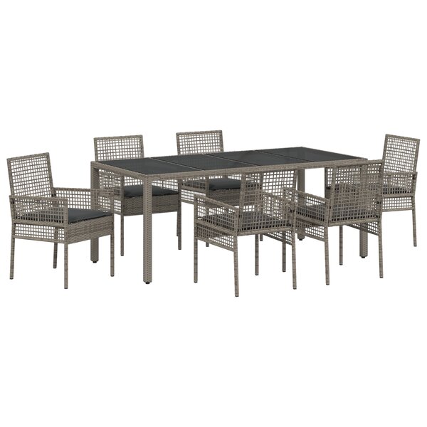 vidaXL Ensemble de salle à manger de 7 pièces avec coussins Gris Poly Rattan