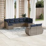 vidaXL Salon de jardin 9 Pièces avec coussins gris résine tressée