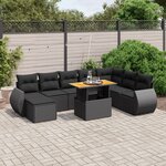 vidaXL Salon de jardin 9 Pièces avec coussins noir résine tressée