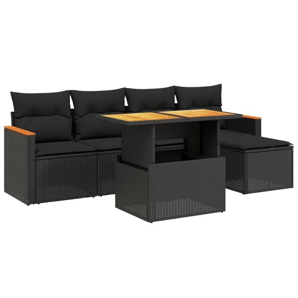 vidaXL Salon de jardin 6 Pièces avec coussins noir résine tressée
