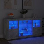 vidaXL Buffet avec lumières LED gris béton 142 5x37x67 cm