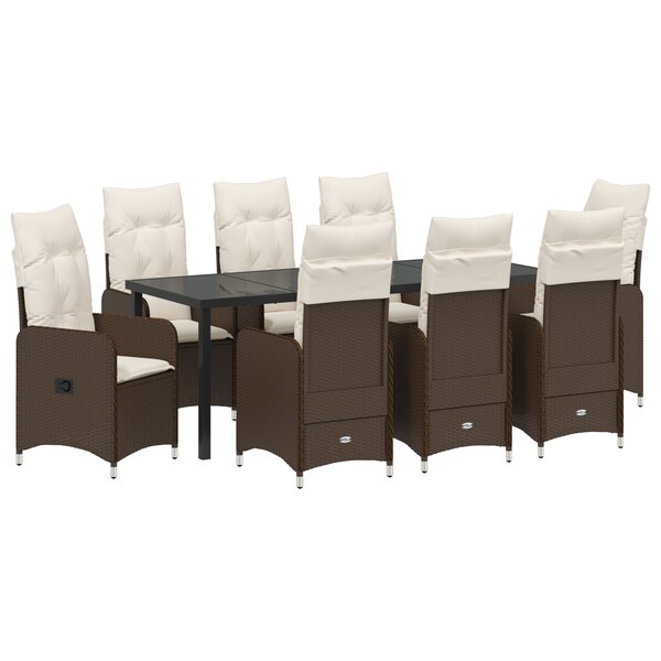 vidaXL Ensemble de salle à manger de jardin 9 pièces avec coussins bruns en poly rotin