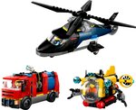 LEGO City - Ensemble Hélicoptère  Camion de Pompiers et Sous-Marin Modulable 60462 pour Enfants de 7 Ans et Plus