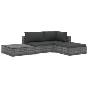 Salon de jardin meuble d'extérieur ensemble de mobilier 4 pièces avec coussins résine tressée gris 02_0016182