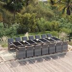 vidaXL Ensemble à manger de jardin coussins 15 Pièces Résine tressée Gris