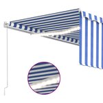 vidaXL Auvent manuel rétractable avec store et LED 4x3 m Bleu et blanc