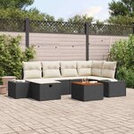 vidaXL Ensemble de canapé de jardin avec coussin 7 Pièces Noir Poly rotin
