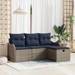 vidaXL Ensemble de canapé de jardin 4 Pièces Gris et marine polyrotin