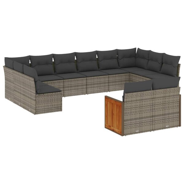 vidaXL Salon de jardin avec coussins 12 Pièces gris résine tressée
