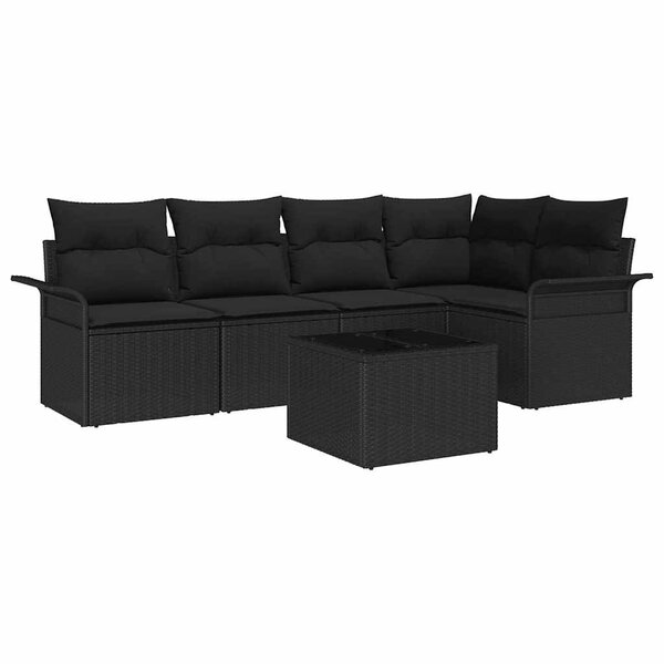 vidaXL Ensemble de canapé de jardin avec coussin 6 Pièces Noir Poly rotin