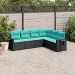 vidaXL Salon de jardin 6 Pièces avec coussins noir résine tressée