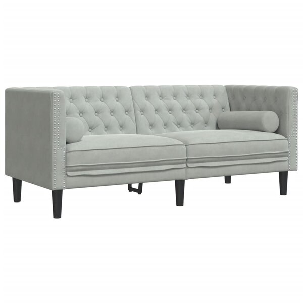 vidaXL Canapé Chesterfield avec traversins 2 places gris clair velours