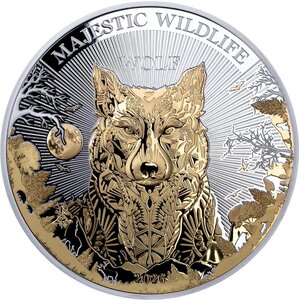 Pièce de monnaie en Argent 10 Dollars g 155.5 (5 oz) Millésime 2026 Majestic Wildlife WOLF