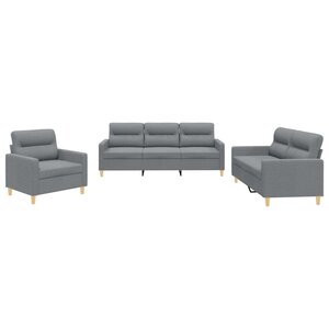 vidaXL Ensemble de canapés 3 Pièces avec coussins Gris clair Tissu