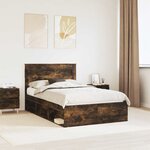 vidaXL Cadre de lit Chêne fumé 135 x 190 cm Bois de pin massif