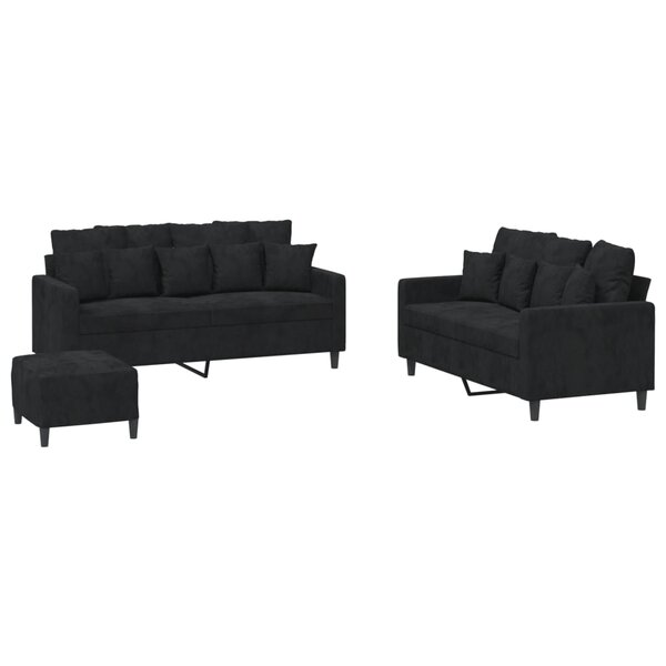 vidaXL Ensemble de canapés 3 Pièces avec coussins Noir Velours
