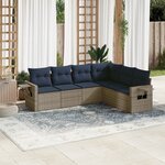 vidaXL Salon de jardin 6 Pièces avec coussins gris résine tressée