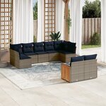 vidaXL Salon de jardin 9 Pièces avec coussins gris résine tressée