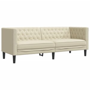 vidaXL Canapé à 3 places Chesterfield crème similicuir