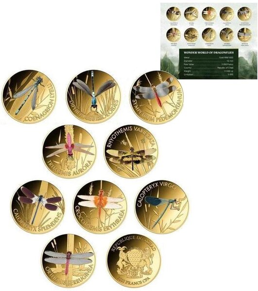 Pièce de monnaie en Or 3000 Francs g 0.031 (1/1000 oz) Millésime Wonder World Set DRAGONFLIES