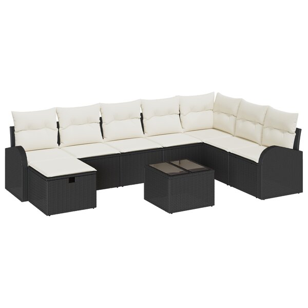 vidaXL Ensemble de canapés de jardin 9 pièces avec coussins noir en poly rattan