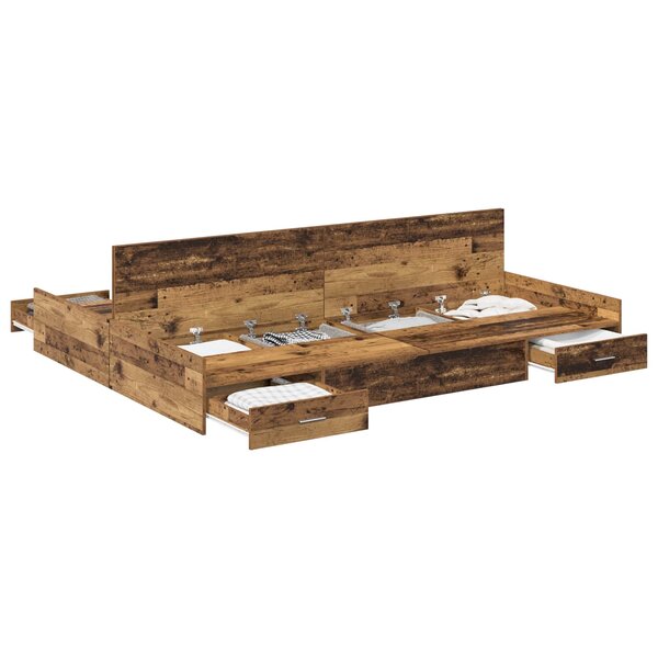 vidaXL Cadre de lit avec rangement Bois Ancien 150 x 200 cm