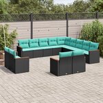 vidaXL Salon de jardin avec coussins 13 Pièces noir résine tressée