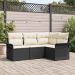 vidaXL Ensemble de canapé de jardin avec coussin 4 Pièces Noir Poly rotin