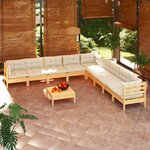 vidaXL Salon de jardin 10 Pièces avec coussins crème bois de pin massif