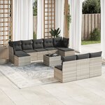 vidaXL Salon de jardin 11 Pièces avec coussins gris clair résine tressée