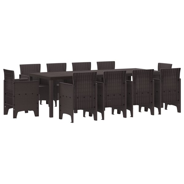 vidaXL Ensemble salle à manger jardin 11 pièces marron poly rotin