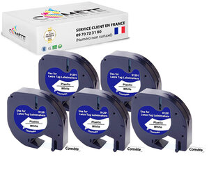 5 rubans compatibles 91201 s0721610 pour étiqueteuses dymo letratag -12mm x 4m noir sur blanc