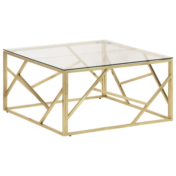 vidaXL Table basse doré acier inoxydable et verre trempé