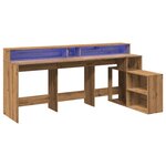 Bureau table poste de travail meuble d'ordinateur informatique étude avec lumières LED chêne artisanal bois d'ingénierie brun 02_0023415