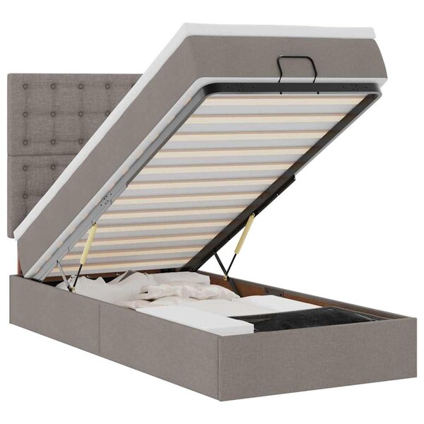 vidaXL Lit ottoman avec matelas taupe 100x200 cm tissu