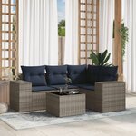 vidaXL Salon de jardin 5 Pièces avec coussins gris résine tressée