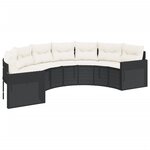 vidaXL Canapé de jardin table coussins demi-rond noir résine tressée