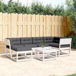 vidaXL Salon de jardin 6 Pièces avec coussins blanc bois massif de pin