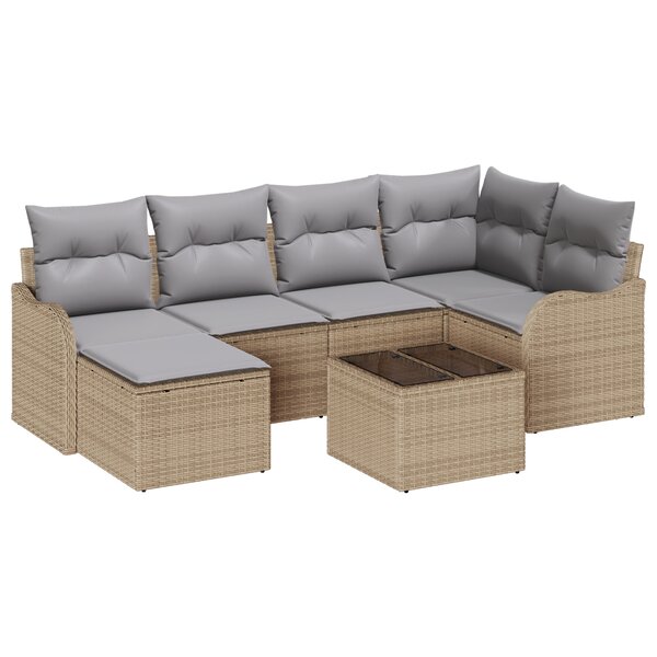 Ensemble de canapé de jardin 7 pièces avec coussins en rotin noir
