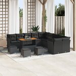 Ensemble de Canapés de Jardin de 14 pièces avec Coussins Noir Poly Rattan Acacia