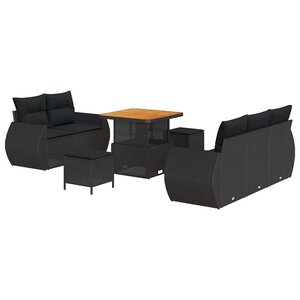 vidaXL Ensemble de Canapé de Jardin 8 Pièces avec Coussins Noirs en Poly Rattan Acacia