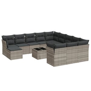 vidaXL Salon de jardin avec coussins 13 Pièces gris clair résine tressée