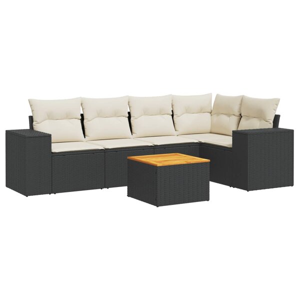 vidaXL Salon de jardin 6 Pièces avec coussins noir résine tressée