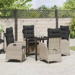 vidaXL Ensemble de Salle à Manger de Jardin de 5 Pièces avec Coussins Gris Clair Poly Rattan