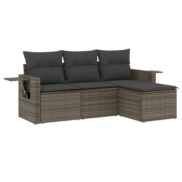 vidaXL Salon de jardin 4 Pièces avec coussins gris résine tressée