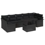 vidaXL Ensemble de canapé de jardin noir de 8 pièces avec coussins en poly rattan