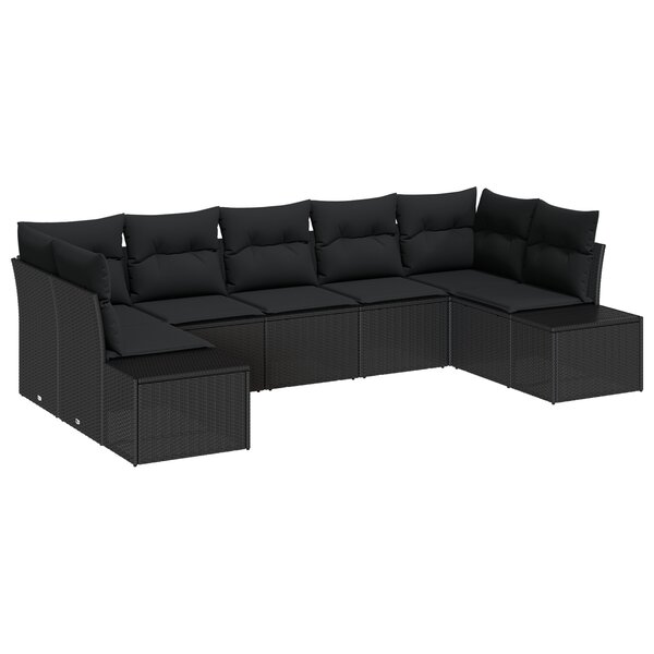 vidaXL Ensemble de canapé de jardin 7 pièces avec coussins en rotin poly noir